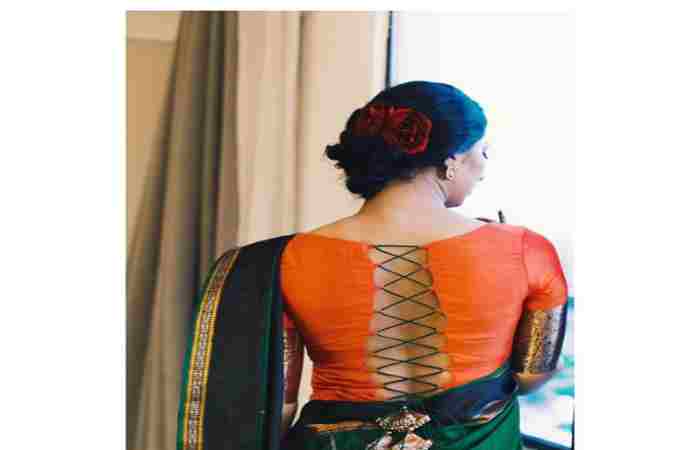 10. Crisscross Back Saree Blouse Designs